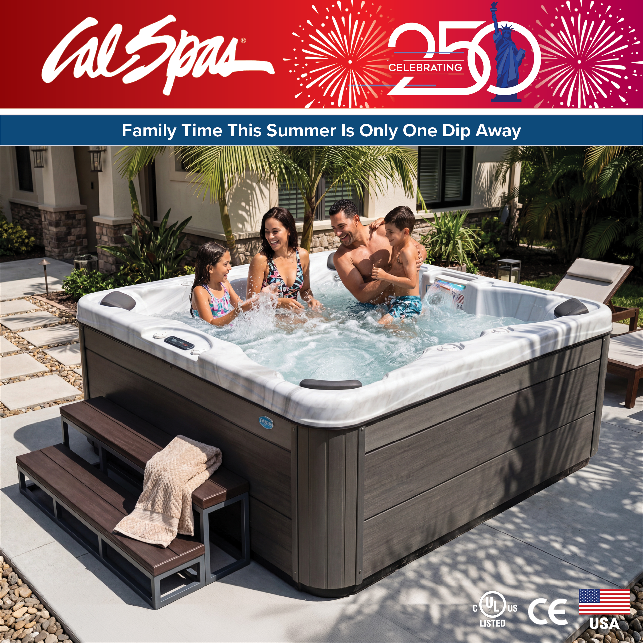 Calspas hot tub being used in a family setting - Somerville
